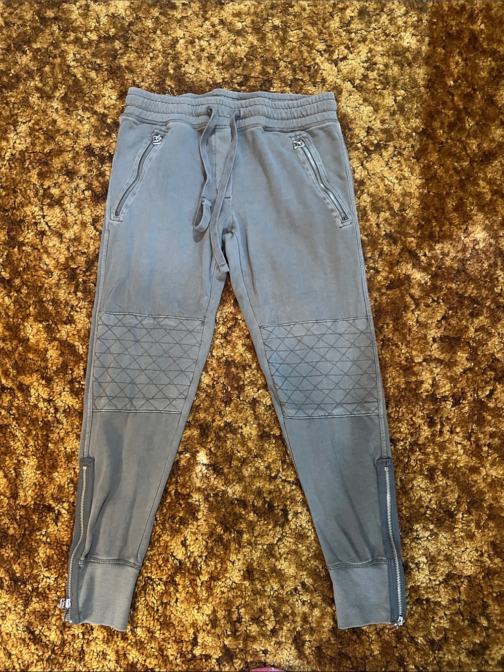 Quilted Knee Jogger Pants - Gray